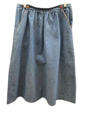 Vintage John Meyer Blue Denim Midi Skirt With Leather Buttons